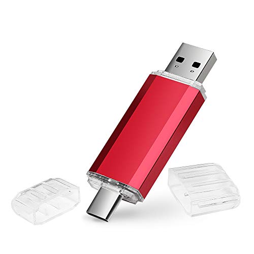USB C Pendrive 32GB, 2 en 1 Memoria USB Tipo C 32GB OTG USB Flash Drive Memory Stick 32 GB para Portátil, Teléfono y Otras Dispositivos USB o Type C (Rojo)