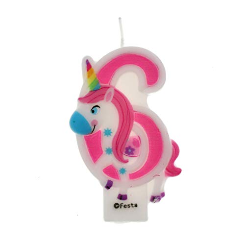 Velas de Cumpleaños Diseño Unicornio de 9cm, Adecuadas para fiesta de Cumpleaños para Niños Niñas Color Rosa blanca Numero 6