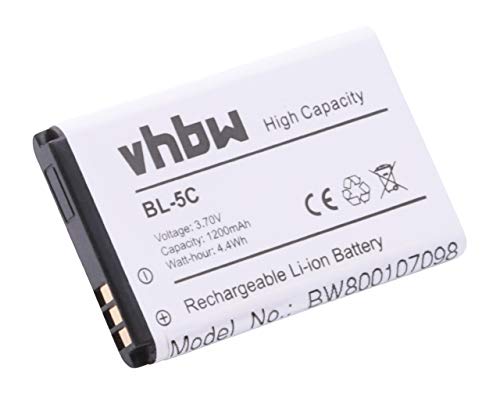 vhbw Li-Ion batería 1200mAh (3.7V) para teléfono móvil, Smartphone Nokia N70, N71, N72, N91, N91 8GB, N-Gage 2600, N-Gage 3120