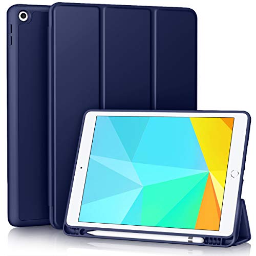 Vobafe Funda Compatible con Nuevo iPad 8ª Generación 2020/ iPad 7ª Generación 2019, Plegable Soporte Protectora TPU Cubierta con Portalápiz para iPad 10.2", Auto-Sueño/Estela Azul