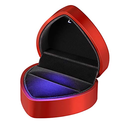VOSAREA - Caja de regalo para anillo de compromiso, para boda, día de San Valentín, de terciopelo y con forma de corazón (roja)