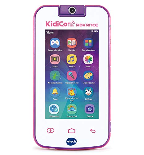 VTech - Kidicom Advance, dispositivo inteligente para niños, pantalla táctil 5" HD, objetivo giratorio 180º para fotos, selfis y vídeos, control parental, juegos, color blanco/rosa (80-186657)