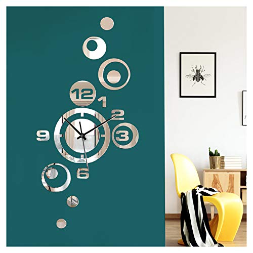 Wandaro Reloj de pared moderno con diseño de espejo I Design 12 – (ancho x alto) 27 x 53 cm I Adhesivo decorativo 3D Reloj de pared adhesivo decorativo para pared DL427