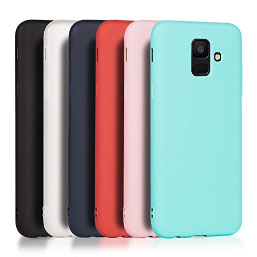 Wanxideng - 6X Funda para Compatible con Samsung Galaxy A6 2018, Carcasa Suave Mate en Silicona TPU - Soft Silicone Case Cover [ Negro+ Rojo+ Azul Oscuro + Rosa + Verde Menta + Traslucido ]