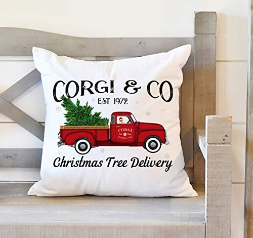 Wini2342ckey Cojín de Navidad, árbol de Navidad Corgi, regalo Corgi, decoración de camión rojo, decoración de Navidad, regalo de perro Corgi