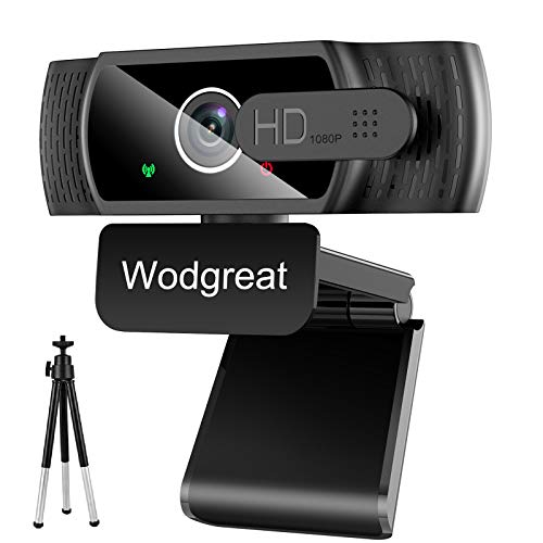 Wodgreat Webcam con Micrófono para PC, Cámara Web 1080P Full HD, Webcam USB 2.0 para Video Chat y Grabación, Plug y Play, con Webcam Cover y Trípode, Compatible con Windows, Mac y Android