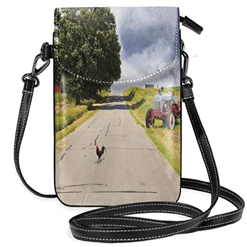 Women Small Cell Phone Purse Crossbody,Farmhouse On Country Road With Barn And Tractor On Side In Stormy Day Picture