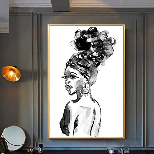 wZUN Pintura en Lienzo Belleza en Blanco y Negro Imagen de Pared de Mujer Africana para Sala de Estar decoración del hogar Carteles e Impresiones artísticos de Pared 60x90 Sin Marco