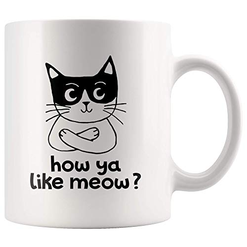 XCNGG Taza de café de la taza de la taza del cielo estrellado de la pendiente de la taza de cerámica How Ya Like Meow Mug For Cat Lover, Cat Mom Cat Lady Coffee Mug Gift, Cat Owner Teacup Gift