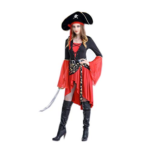 XLY - Disfraz de pirata para mujer, estilo mullet, dos agudos y cinturón, disfraz de pirata para mujer, carnaval, pirata, roca, pirata, mujer, talla M, color negro