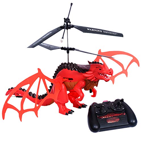 YARMOSHI Dragon Robotic Toy w/ Remote Control and USB Charger. Lights Up - Moving Head and Tail - Walks - Runs - Makes Sounds. Gift for Boys and Girls. Large - 28 Inches Long Age 5+ (Red Dragon)