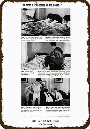 1939 Munsingwear Men's Underwear Vintage Look Metal Sign Joe & Mac In Bed Vintage Metal Sign 8x12 Inches