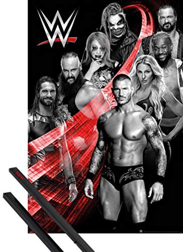 1art1 Lucha Libre Póster (91x61 cm) WWE Superstars Swoosh Y 1 Lote De 2 Varillas Negras