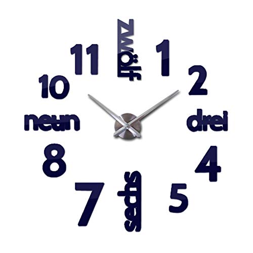 3D Reloj de Pared DIY Espejo de DIY Etiquetas de Pared de acrílico Relojes Número 7 Sofá Cama Fondo Decoración del hogar Reloj de Cuarzo (Color : Deep Blue, Sheet Size : 37inch)