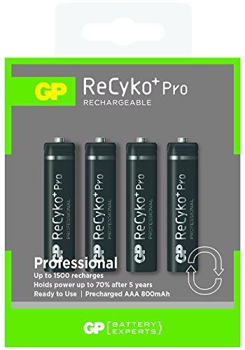 4 x Pilas AAA Recargables precargadas (ReCyko + Pro por GP batteries| alimentación Peut Contenir hasta 70% Après 5 años | Carga batería hasta 1500 Gastos | Great Value Pack por Pilas GP
