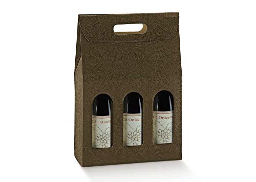 5 cajas para 3 botellas de vino verticales, modelo Bordolés, Burgogognochta robustas Navidades, cartón acoplado y asa exterior 27 x 9 x 38,5 cm, piel marrón