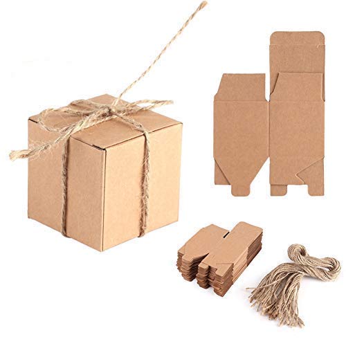 50 unidades Cajas de Cartón Kraft Cajitas Vintage de Cartoncillo con Cuerda para Regalo Bautismo Boda Caramelos Confites