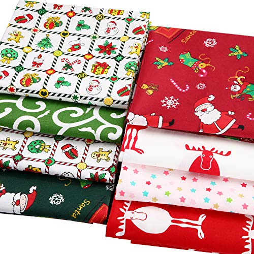 8 Piezas Paquetes de Tela de Algodón de Navidad Patchwork Precortado de Costura Cuadrada Restos de Tela Impresa para DIY Medias Corona Árbol Muñecos Vestido Delantal Navidad (10 x 10 Pulgadas)