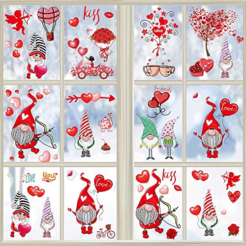 9 hojas de decoración de palos de ventana de San Valentín, pegatinas de ventana de corazón decoración de pared pegatinas de ventana extraíbles para