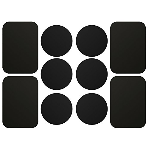 AJOXEL [10 Piezas láminas Metálicas (6 Redondas y 4 rectangulares) con Adhesivos Muy Finas Reemplazo de Placas de Metal para Soporte Movil Coche Magnético/Soporte iman movil Coche - Negro