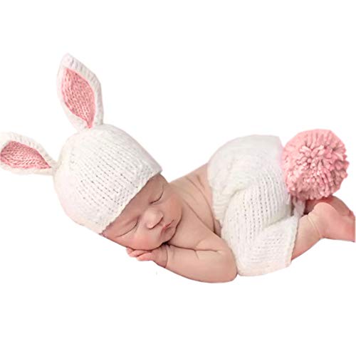Amorar Bebé Disfraz de Fotografía de Punto Ganchillo Traje de Conejito con Muñeca para Recién Nacido