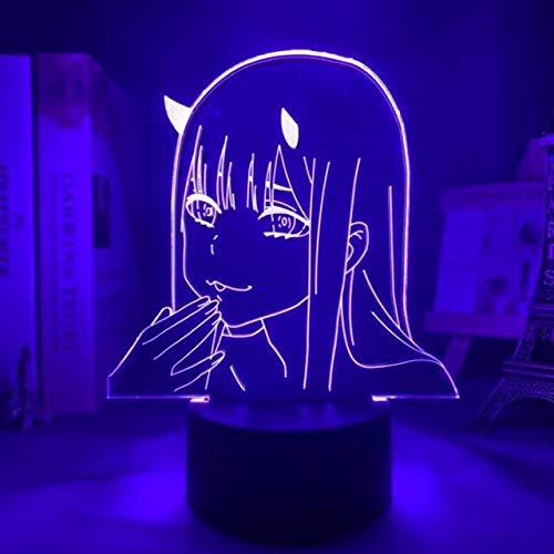 Anime 3D Lámpara Zero Two Figure LED Night Light Niños Niñas Dormitorio Decoración Light Manga Acrílico Lámpara de mesa Darling In The Franxx Gift, 16 colores con control remoto, 4