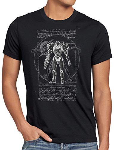A.N.T. Samus de Vitruvio Camiseta para Hombre T-Shirt da Vinci Metroid NES SNES, Talla:L, Color:Negro
