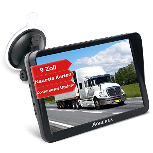 Aonerex - Navegador GPS para coche, camión, coche, 9 pulgadas, dispositivo de navegación con parasol, guía de voz, asistente de carril de Europa, mapas de por vida