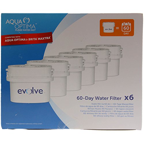 Aqua Optima EVD602 Evolve - Paquete de 1 año, filtros de agua de 6 x 60 días, Fit * BRITA Maxtra (no * Maxtra +)