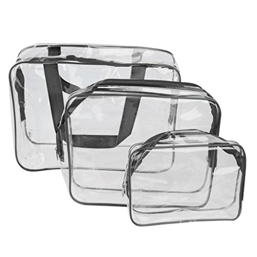 ARMAC Bolsa de viaje transparente de tres piezas de PVC para cosméticos, impermeable, bolsa de almacenamiento portátil, color negro