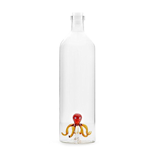 Balvi - Octopus Botella de Vidrio para Agua. Contiene la Figura de un Pulpo. Incluye un tapón de Silicona.