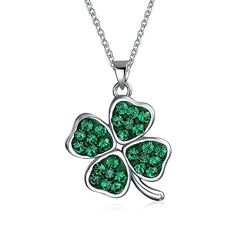 Bling Jewelry Celtic Suerte El Trébol Cristal Verde Hoja Clover Irlandés Cuelgan Encanto Colgante Collar De Plata Esterlina 925 Mujer