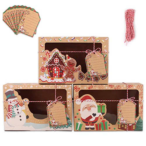 Bolsa de Regalo,12 piezas Cajas de Kraft Bolsas de Papel de Caramelo para Decoración de Navidad Suministros (surtido de 3estilos)