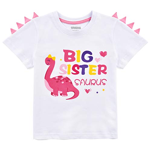 Camiseta de Hermana Mayor - Dinosaurio Trajes de Hermanos para Niñito Niña 100% Algodón Ascendido a Camisa de Hermana Mayor Blanco Impresión Vistoso Manga Corta (Blanco, 2 años)