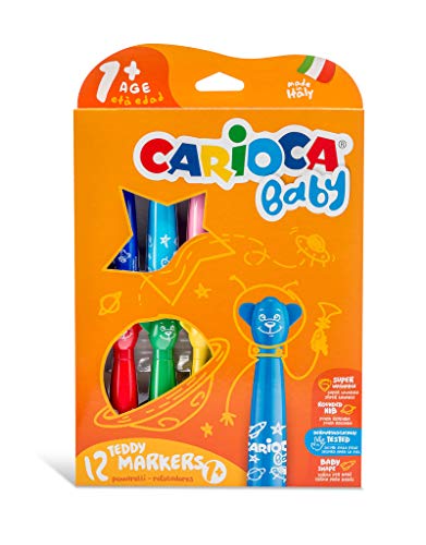 Carioca Baby Teddy Markers |42816 - Rotuladores con Punta Redondeada Superlavables (Niños Bebés 12 Meses), 12 Colores