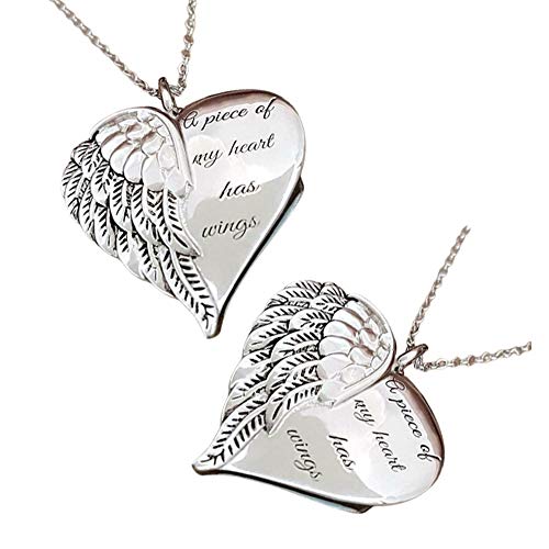 Collar Corazón Alas de Ángel"A Piece of My Heart Has Wings" (1/2/3 Pack) Women Love Heart Wings Pattern Alloy Pendant Whisper Angel Necklace (2pcs)