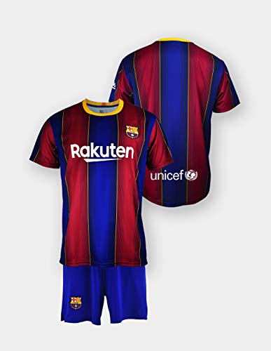 Conjunto Camiseta y pantalón Replica FC. Barcelona 1ª EQ Temporada 2020-21 - Producto con Licencia - Dorsal Liso - 100% Poliéster - Talla 8 años