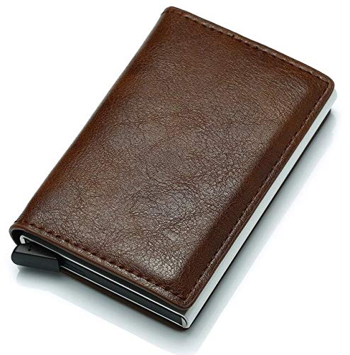 Credit Business Mini Card Wallet Hombre Mujer Smart Wallet Business Card Holder Hasp RFID Wallet -Brown
