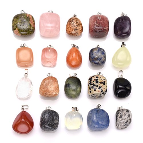 CrystalTears - Lote de 20 colgantes de piedras naturales con piedras preciosas naturales de cuarzo y cristal roca multicolor con forma irregular (con 2 cadenas)