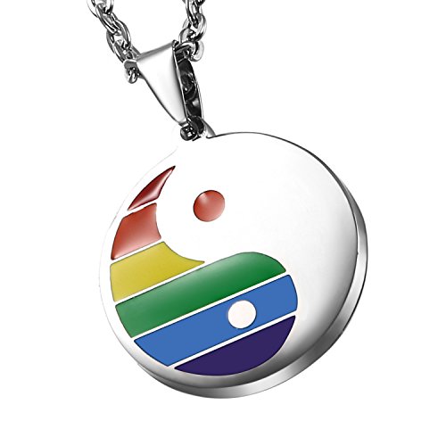 Cupimatch Collar Yin Yang Hombre Acero Inoxidable Arcoiris Gay Colgante Rainbow Regalo para Amor Regalo Día Internacional del Gay Lesbiana