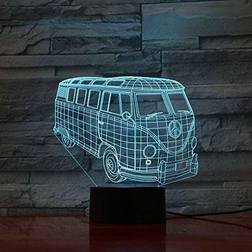 Decoración del hogar única modelo de autobús ilusión 3D luz 7 colores cambiantes luz de noche LED iluminación de noche luz de color atmosférico de Halloween