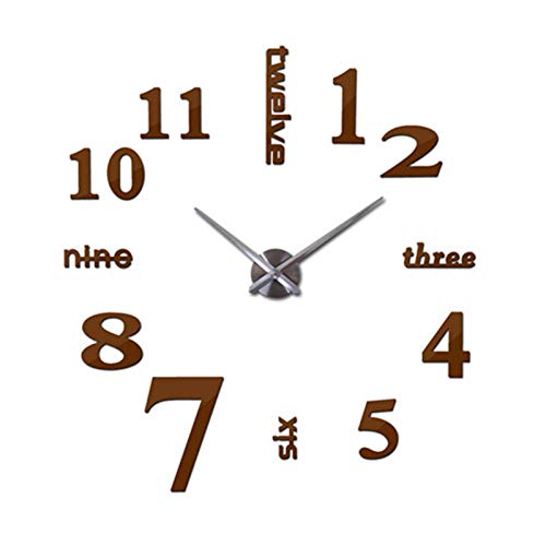 Diseño Moderno 3D Reloj de Pared DIY Espejo DIY Etiquetas de Pared Relojes Número 7 Sofá Cama Fondo Acrílico Decoración del hogar Reloj de Cuarzo (Color : Chocolate, Sheet Size : 47inch)