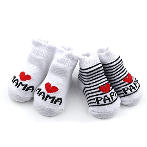 Distinct® calcetines de algodón de bebé I Love Mama + te amo PaPa niños bebés recién nacidos niñas calcetines - 2 pares