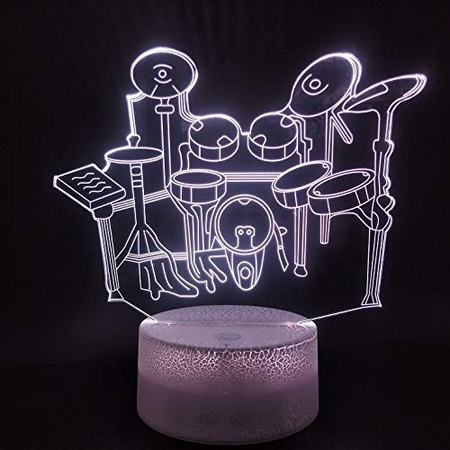 Elemento de moda decoración del hogar instrumento musical tambor lámpara 3D recompensa moderna holograma USB Led luz nocturna lámpara de mesita de noche inteligente