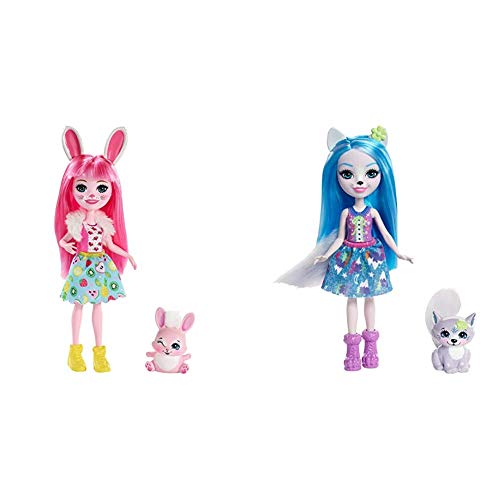 Enchantimals Bree Bunny y Twist, muñeca con Mascota (Matty FXM73) + Muñeca con Mascota Winsley Wolf (Mattel FRH40)