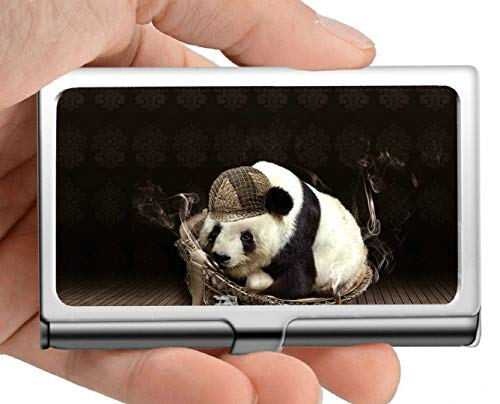 Estuche para tarjetas de visita, tirar un estuche para tarjetas de visita con soporte para tarjetas de visita Animal panda (acero inoxidable)