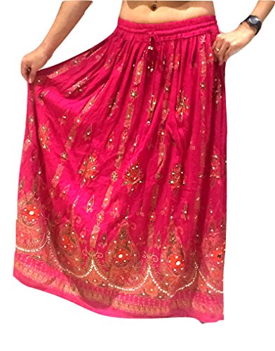 Falda larga de verano para mujer, estilo indio, estilo hippie y gitano, de verano, con lentejuelas, talla M, L Multicolor Rosa.