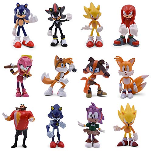 Figura de Sonic 12set Sonic Cartoon PVC Juego de Figuras de acción Sonic Shadow Amy Rose Knuckles Tails Modelo Coleccionable muñeca Juguetes Regalo para niños