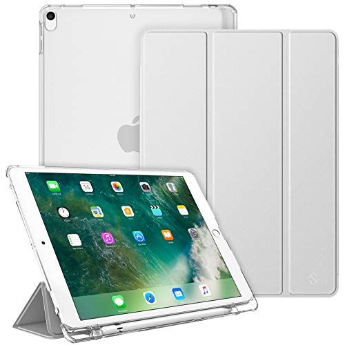 Fintie Funda para iPad Air 10.5" (3.ª Gen) 2019/iPad Pro 10.5" 2017 con Soporte Integrado para Pencil - Trasera Transparente Mate Carcasa Ligera con Auto-Reposo/Activación, Plateado