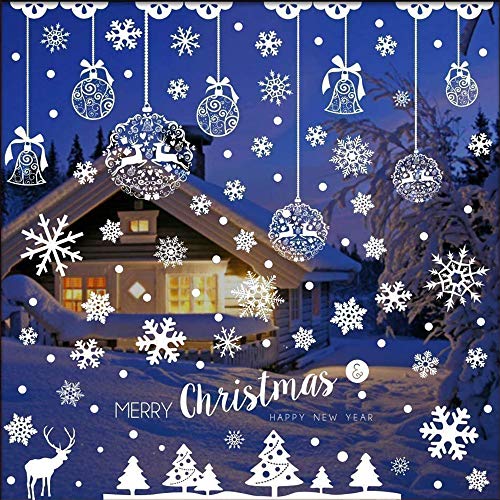 Flysee Pegatinas Navidad para Ventanas, adornos navideños, Pegatina Copo de Nieve Navidad, Decoración de Navidad para Ventana de Casa y Tienda (185 Pcs)